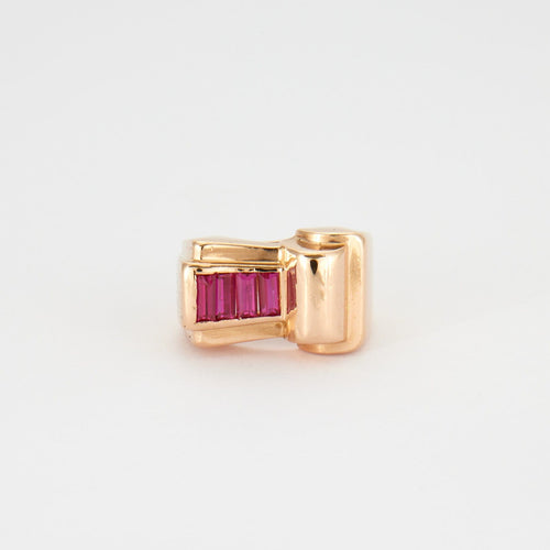 Bague 51 Bague Tank Or Jaune Et Pierres Rouges 58 Facettes 506