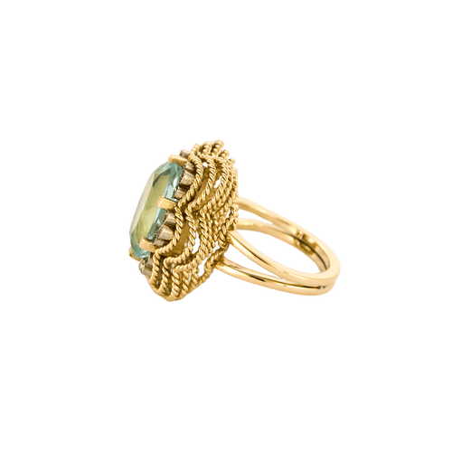 Bague 51 Bague motif floral en or jaune 18k, aigue-marine et diamants 58 Facettes BO/240027
