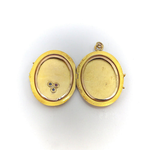 Pendentif Impérial russe - Médaillon en or 14k avec rubis et saphirs 58 Facettes