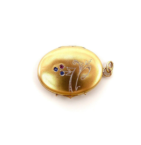 Pendentif Impérial russe - Médaillon en or 14k avec rubis et saphirs 58 Facettes