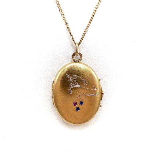 Pendentif Impérial russe - Médaillon en or 14k avec rubis et saphirs 58 Facettes