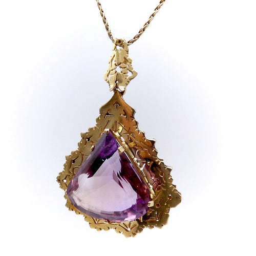 Collier Collier pendentif améthyste moderniste en or jaune 14k 58 Facettes