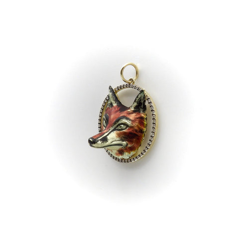 Pendentif Pendentif renard émaillé en or 14k avec halo de diamants 58 Facettes