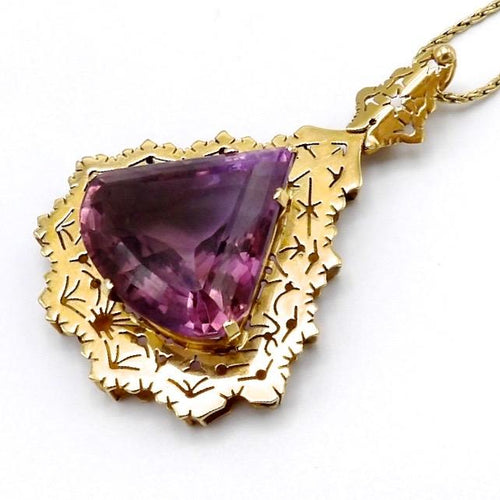 Collier Collier pendentif améthyste moderniste en or jaune 14k 58 Facettes