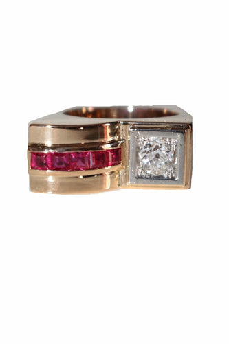 Bague 50 / diamant Bague Tank Diamant Et Pierres Rouges 58 Facettes 505