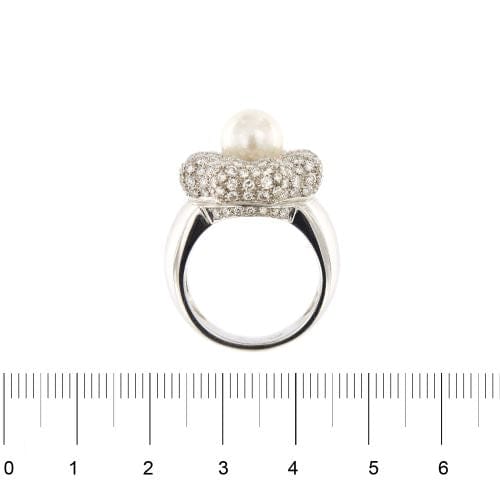 Bague 57 Bague fleur - Bague en or blanc 18 ct avec perle et diamants 58 Facettes 10510