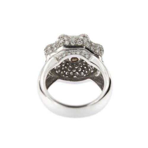 Bague 57 Bague fleur - Bague en or blanc 18 ct avec perle et diamants 58 Facettes 10510
