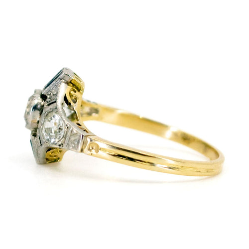 Bague 53 Bague Art déco en or jaune 14k et platine avec diamants et saphirs 58 Facettes 100088BBF04246548DD46635998F9FE2