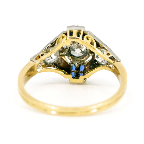 Bague 53 Bague Art déco en or jaune 14k et platine avec diamants et saphirs 58 Facettes 100088BBF04246548DD46635998F9FE2