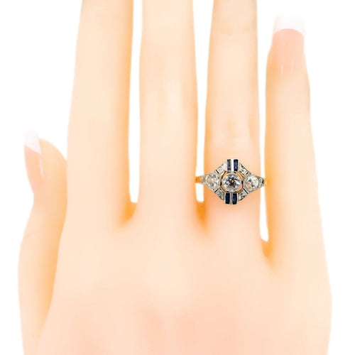 Bague 53 Bague Art déco en or jaune 14k et platine avec diamants et saphirs 58 Facettes 100088BBF04246548DD46635998F9FE2