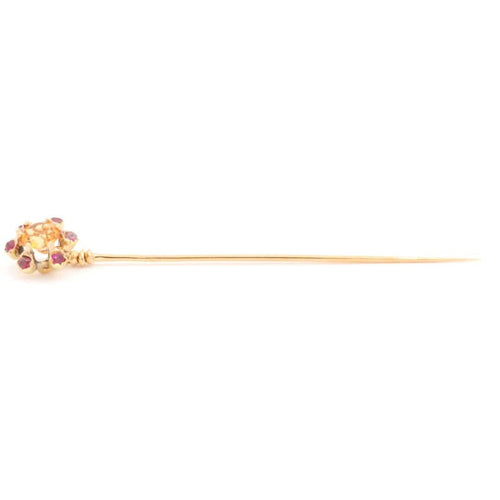Broche Épingle à cravate fleur en or jaune 18 carats, citrine et rubis 58 Facettes 1161965CD