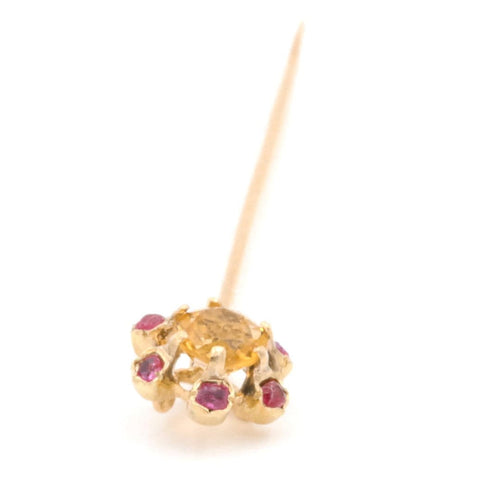Broche Épingle à cravate fleur en or jaune 18 carats, citrine et rubis 58 Facettes 1161965CD