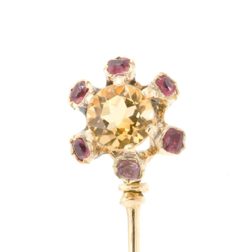 Broche Épingle à cravate fleur en or jaune 18 carats, citrine et rubis 58 Facettes 1161965CD