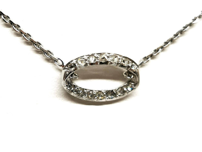 Collier Collier chaîne et pendentif ovale en or blanc 18 carats et diamants 58 Facettes 1182635CD