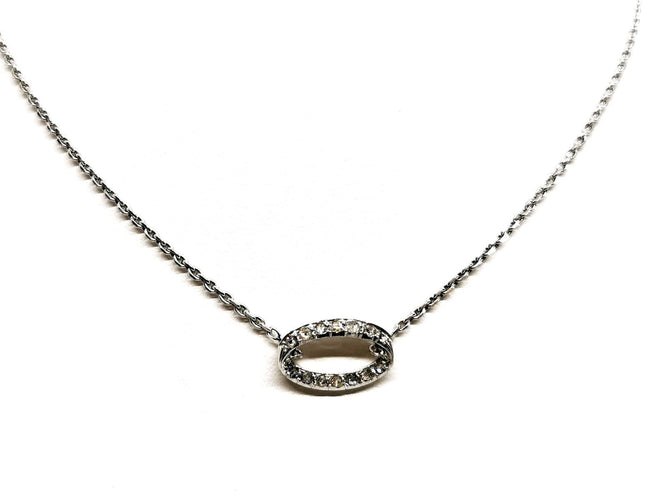 Collier Collier chaîne et pendentif ovale en or blanc 18 carats et diamants 58 Facettes 1182635CD