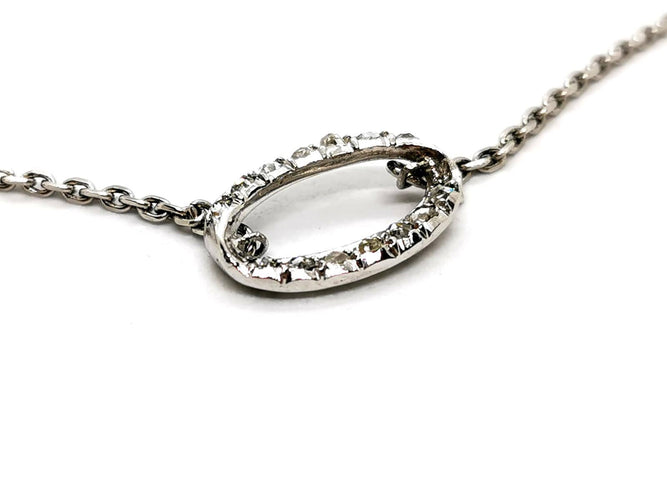 Collier Collier chaîne et pendentif ovale en or blanc 18 carats et diamants 58 Facettes 1182635CD