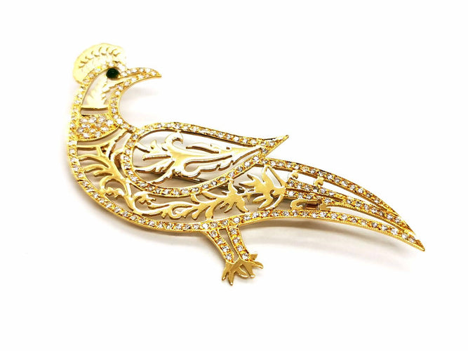 Broche Broche paon en or jaune 18 carats avec diamants et émeraude 58 Facettes 1186435CN