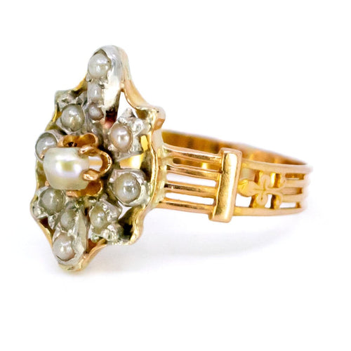 Bague 52.5 Bague ancienne en or 18 carats et argent 835 avec perle 58 Facettes 848F055D9EDA4B45826F7725309F7753