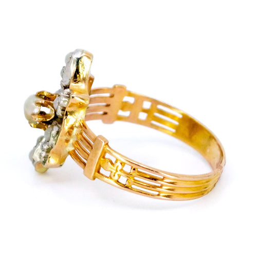 Bague 52.5 Bague ancienne en or 18 carats et argent 835 avec perle 58 Facettes 848F055D9EDA4B45826F7725309F7753