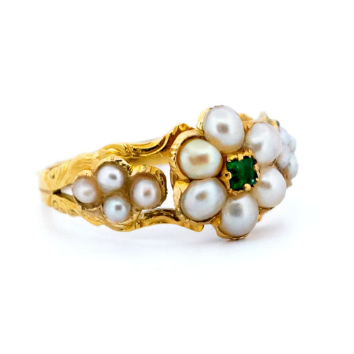 Bague 54.5 Bague fleurs en or jaune 18 ct avec émeraudes et perles 58 Facettes C7D0F216E34D4453B5F1F1393F3D0EA9