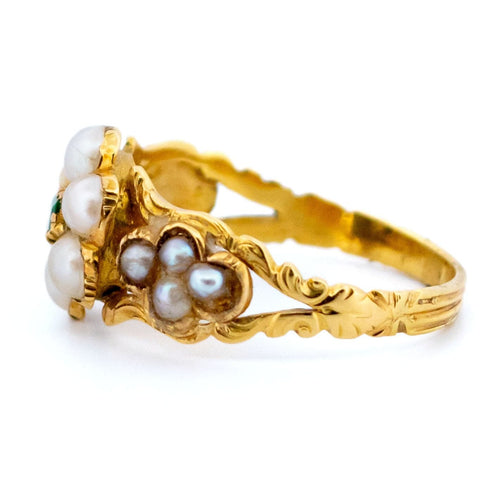 Bague 54.5 Bague fleurs en or jaune 18 ct avec émeraudes et perles 58 Facettes C7D0F216E34D4453B5F1F1393F3D0EA9