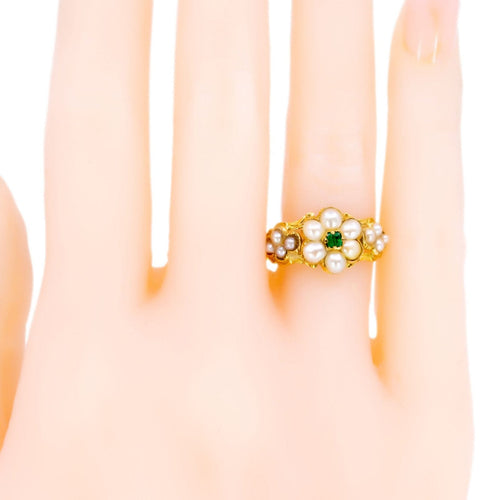 Bague 54.5 Bague fleurs en or jaune 18 ct avec émeraudes et perles 58 Facettes C7D0F216E34D4453B5F1F1393F3D0EA9