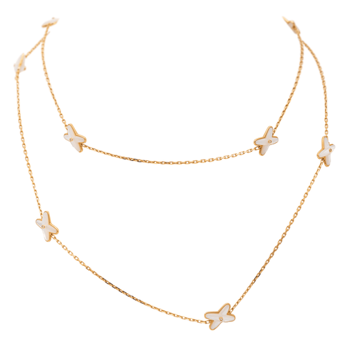 Collier Chaumet Jeux de liens - Collier sautoir en or rose, nacre et diamants 58 Facettes 1347094CN