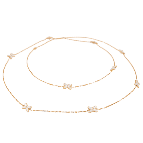 Collier Chaumet Jeux de liens - Collier sautoir en or rose, nacre et diamants 58 Facettes 1347094CN