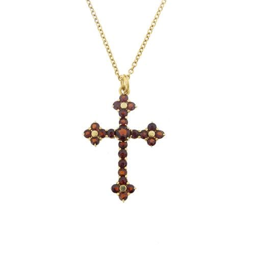 Collier Collier - Croix en or jaune 18 carats et grenats naturels 58 Facettes 14894