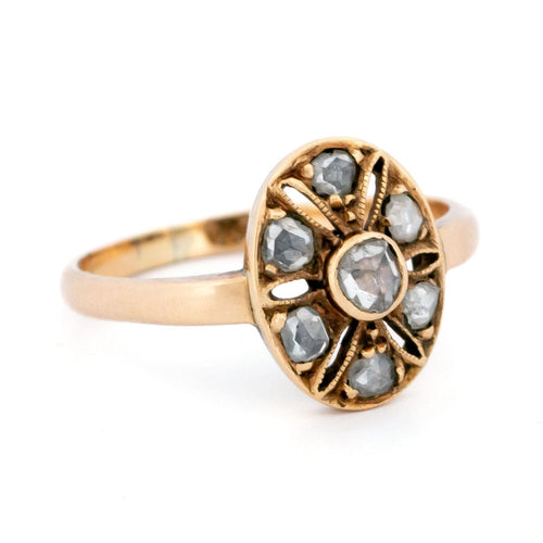 Bague 54 Bague ovale en or 14 carats et diamants taille rose 58 Facettes 9C9C6547271F41A4A36536569F58E921