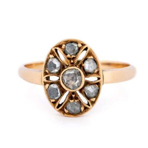Bague 54 Bague ovale en or 14 carats et diamants taille rose 58 Facettes 9C9C6547271F41A4A36536569F58E921