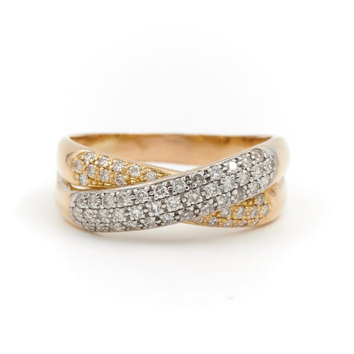 Bague 68 Bague alliance en anneaux croisés en or jaune et blanc avec diamants 58 Facettes 1599635CN