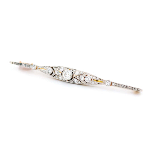 Broche Broche barre Art déco en platine, or jaune 14 carats et diamants 58 Facettes 76121C0F153B437E9E9194CC8655704C