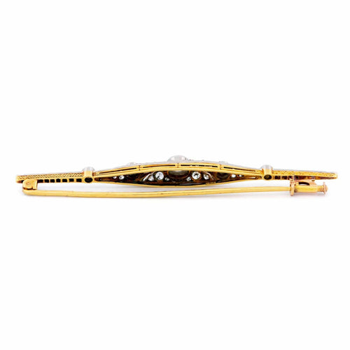 Broche Broche barre Art déco en platine, or jaune 14 carats et diamants 58 Facettes 76121C0F153B437E9E9194CC8655704C
