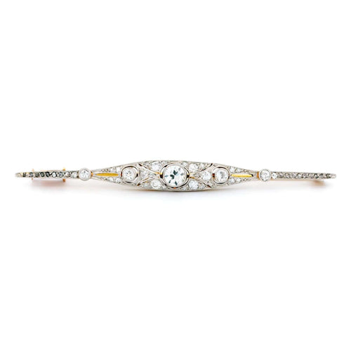 Broche Broche barre Art déco en platine, or jaune 14 carats et diamants 58 Facettes 76121C0F153B437E9E9194CC8655704C