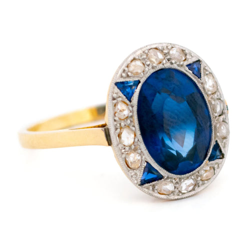 Bague 56 Bague grappe - Platine et or jaune 18 carats saphir Verneuil et diamants 58 Facettes 8D002BD48192446EA6F6A06BFF10CE00