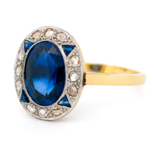 Bague 56 Bague grappe - Platine et or jaune 18 carats saphir Verneuil et diamants 58 Facettes 8D002BD48192446EA6F6A06BFF10CE00