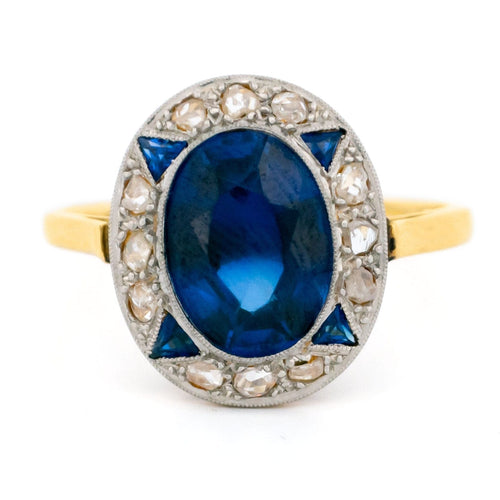Bague 56 Bague grappe - Platine et or jaune 18 carats saphir Verneuil et diamants 58 Facettes 8D002BD48192446EA6F6A06BFF10CE00