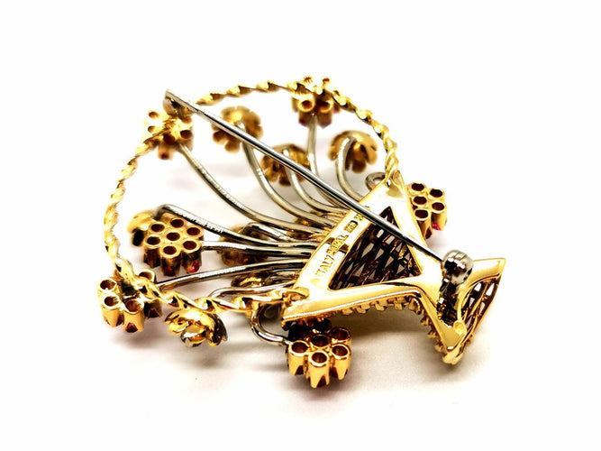 Broche Broche fleur en or jaune et or blanc 18 carats rubis et diamants 58 Facettes 1639514CN