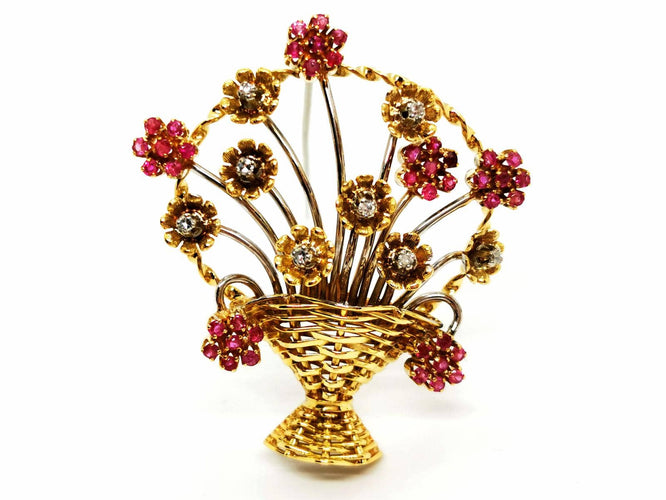Broche Broche Fleur Or jaune, Or blanc Rubis, Diamant 58 Facettes 1639514CN