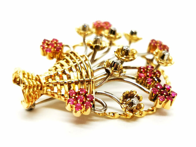 Broche Broche Fleur Or jaune, Or blanc Rubis, Diamant 58 Facettes 1639514CN