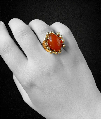 Bague Cornucopia - Bague en or jaune 18 ct et cornaline cabochon 58 Facettes