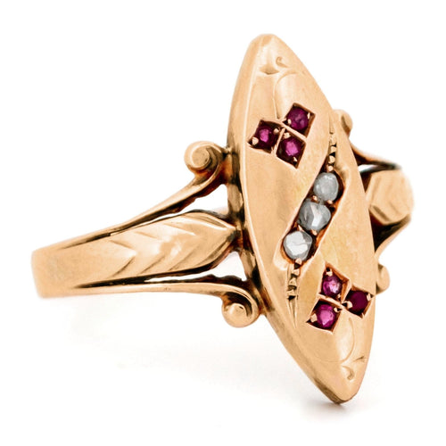 Bague 53.5 Bague en or rose 14 carats avec diamants taille rose et rubis 58 Facettes B9D37C84798340FBB9DBDD002FE60E35