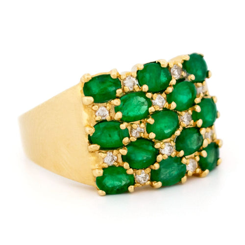 Bague 59.5 Bague Harem en or jaune 18 carats avec diamants et émeraudes 58 Facettes C3A0873746D6496299E553C4B70E4B58