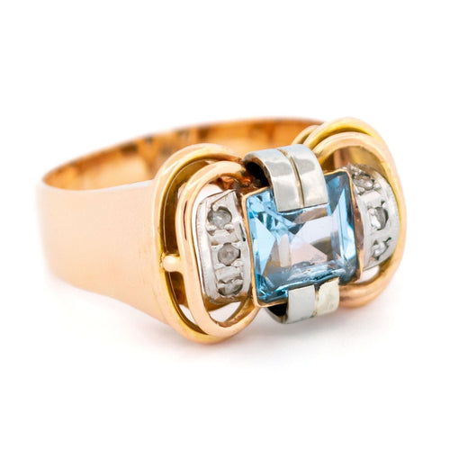 Bague 63.5 Bague tank rétro en or jaune et blanc 18k avec spinelle et diamants 58 Facettes 04003C336EBB435BAE355B928818F7AC