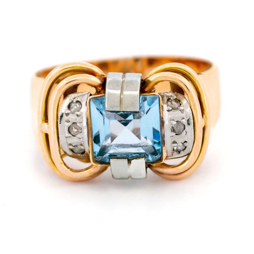 Bague 63.5 Bague tank rétro en or jaune et blanc 18k avec spinelle et diamants 58 Facettes 04003C336EBB435BAE355B928818F7AC