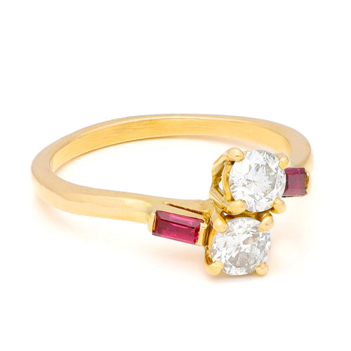 Bague 56 Bague toi et moi croisée en or jaune 18k, diamants et rubis 58 Facettes F9741822BBA242878DB6C7CCAE57A727
