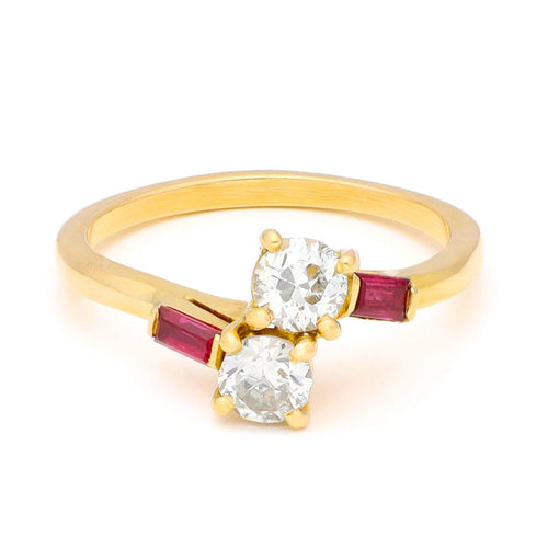 Bague 56 Bague toi et moi croisée en or jaune 18k, diamants et rubis 58 Facettes F9741822BBA242878DB6C7CCAE57A727