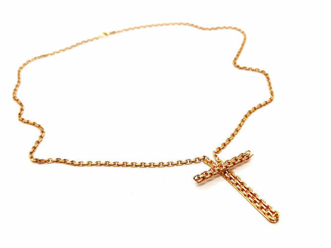 Collier Collier - Chaîne maille forçat et pendentif croix en or jaune 18 carats 58 Facettes 1752297CN