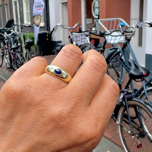 Bague 59 Bague gitane en or jaune 14 carats avec saphir et diamants 58 Facettes 038386F14D9A403B99651F0751D37B04